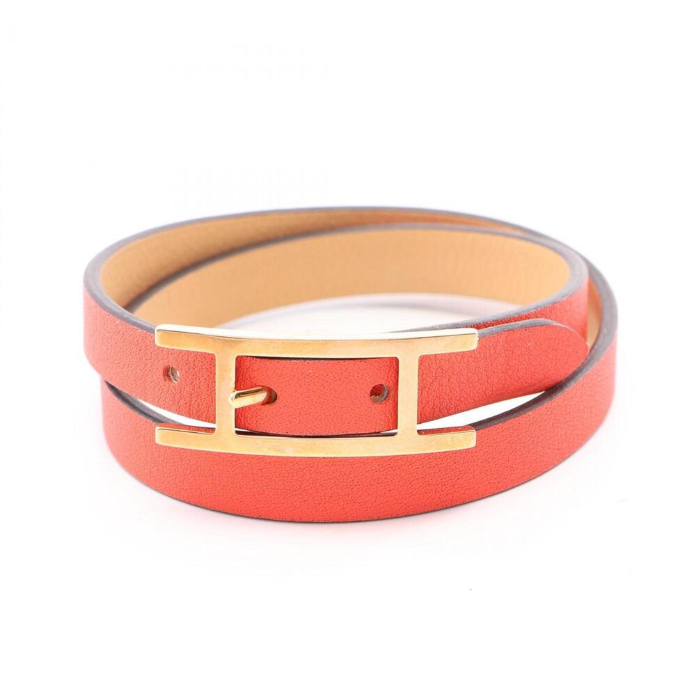 HERMES Red Leather Charm Bracelet